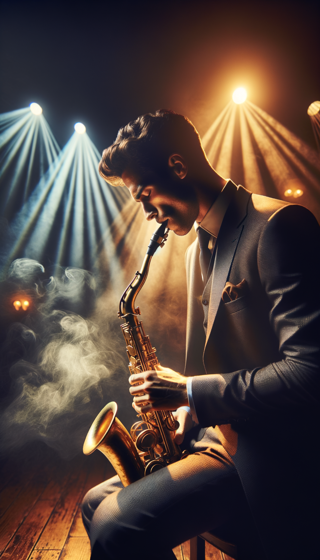 Jazz musician performing in smoky club